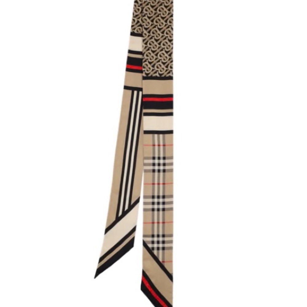 Burberry Triple Check Stripe Silk Ribbon Scarf